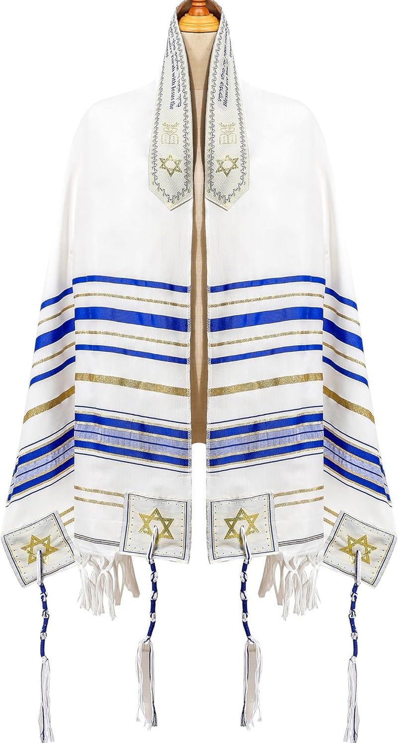 Rooherd blue men's prayer shawl Christian prayer scarf jewish tzitzit tallit cloth rainbow jerusalem clothes Israel design - Image 2